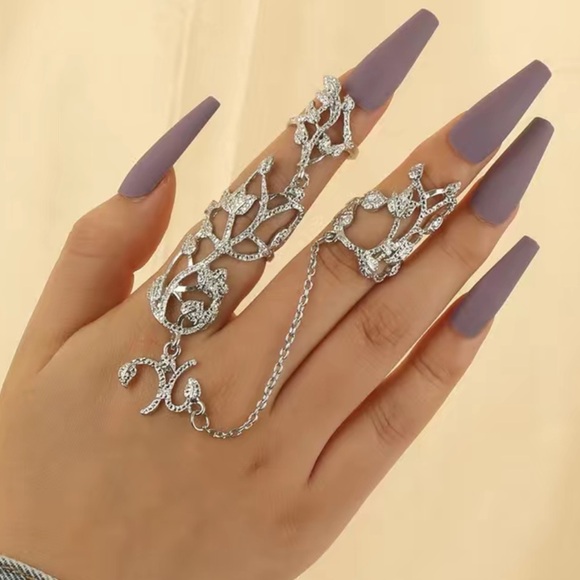 Vintage Silver Flower Leaf Chunky Ring Set - Picture 1 of 8